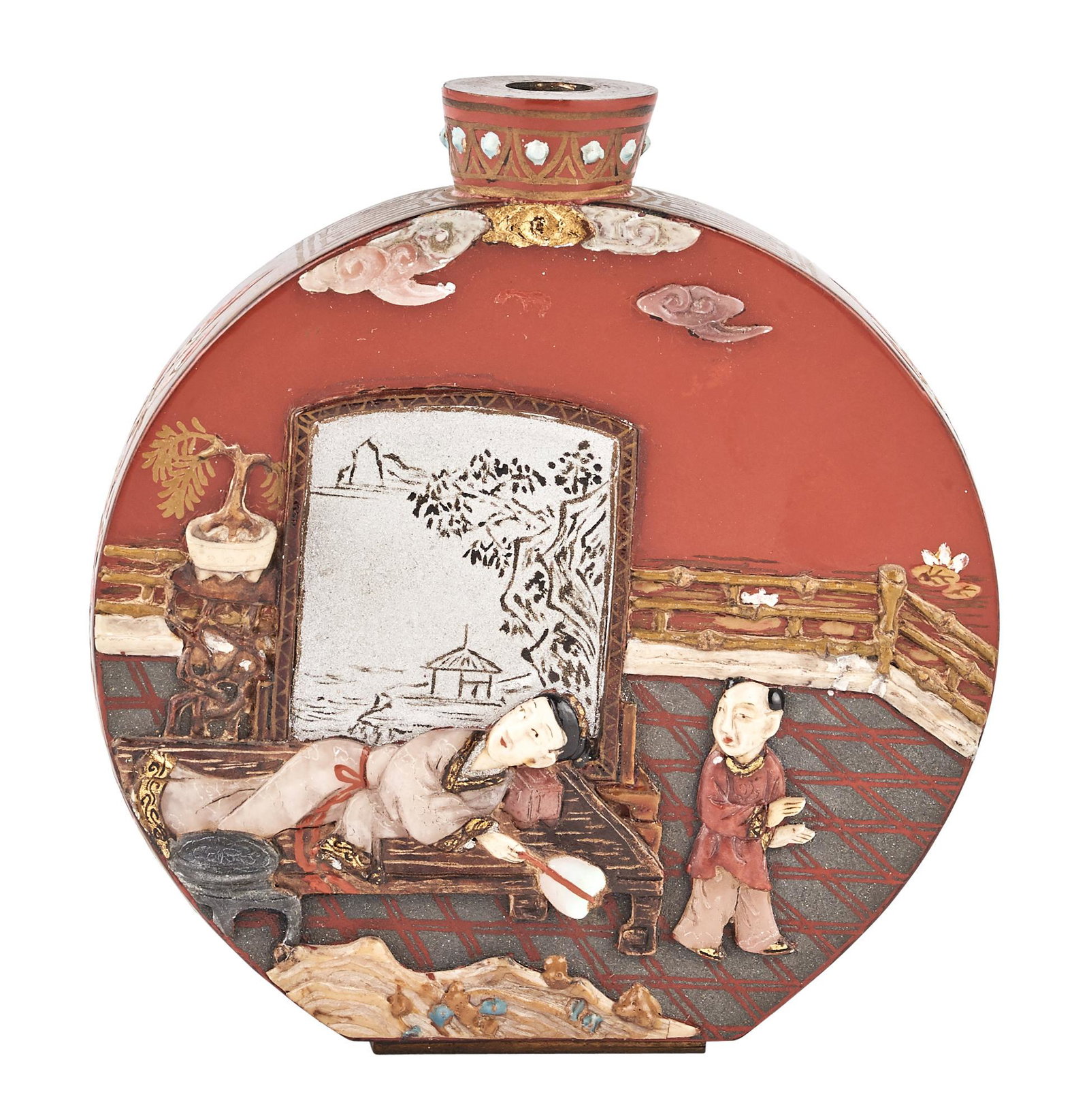 An Embellished Red lacquer Snuff Bottle (1 of 6)
