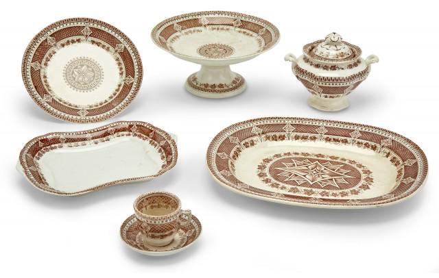Continental Brown Transfer-Decorated Earthenware Dinner Set Approximately one-hundred pieces. Length (1 of 4)