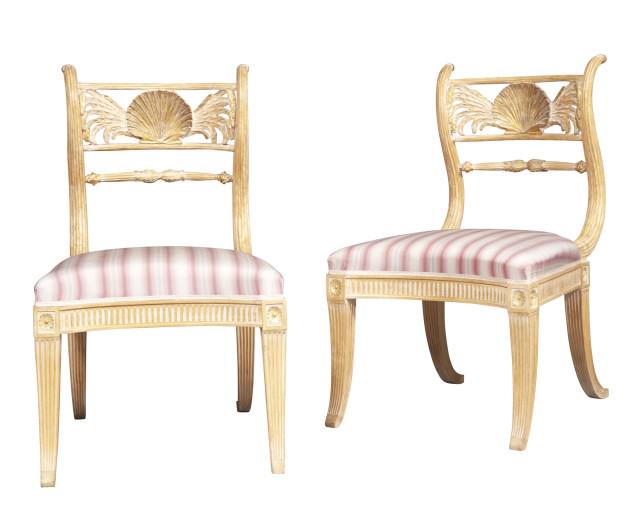 Pair of Directoire Style Parcel Gilt Shell Back Side Chairs (1 of 6)