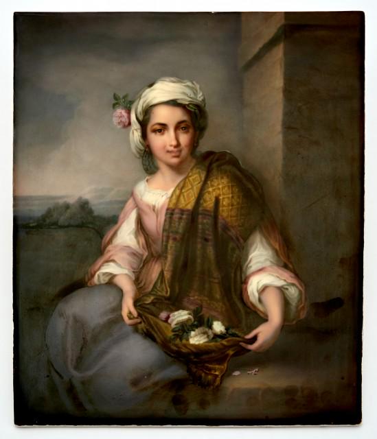 KPM Painted Porcelain Plaque Entitled The Flower Girl After Murillo. (1 of 3)