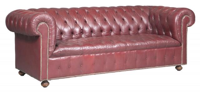 Red Leather Upholstered Chesterfield Sofa (1 of 5)
