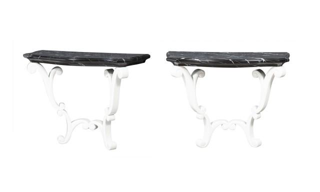 Pair of Christopher Guy Volute Faux Marble Painted Wall Mounted Consoles (1 of 9)