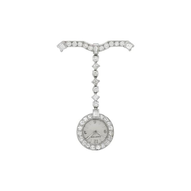 Cartier Platinum and Diamond Lapel-Watch (1 of 2)