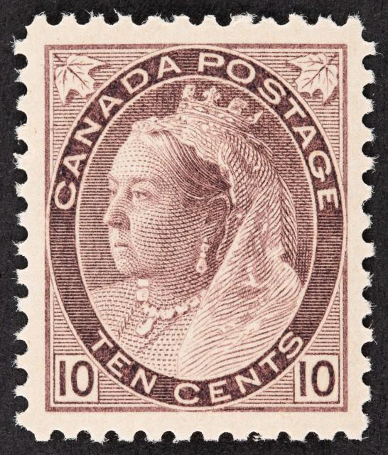 Canada 1898 Numeral Issue, 10 Cent Brown Violet Scott 83 $850 Choice Mint Never Hinged full gum: Canada 1898 Numeral Issue, 10 Cent Brown Violet Scott 83 $850 Choice Mint Never Hinged full gum example with bright fresh color, a very scarce stamp in exquisite condition, Extremely Fine. 2014 Greene