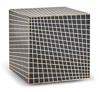 Richard Anuszkiewicz OP ART CUBE Black and white formica cube multiple, on Plexiglas stand: Richard Anuszkiewicz (1930-2020) UNTITLED (OP ART CUBE) Black and white formica cube multiple on a Plexiglas stand, 1968, with incised signature, date, number 54/150 and inscribed To M.L.K. Jr.,