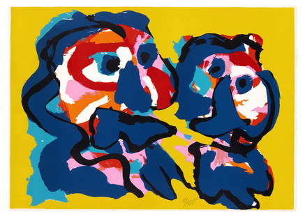 Karel Appel SUNSHINE Color lithograph, framed: Karel Appel (1921-2006) SUNSHINE Color lithograph, 1976, on wove paper, signed and inscribed E.A. in pencil, with full margins, framed. Image 29 x 41 inches; 737 x 1041 mm. Sheet 29 5/8 x 41 3/4 inche