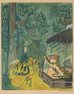 Ludwig Bemelmans TIGER AT THE ZOO (TO THE TIGER IN THE ZOO, MADELINE JUST SAID "POOH, POOH") Color: Ludwig Bemelmans (1898-1962) TIGER AT THE ZOO (TO THE TIGER IN THE ZOO, MADELINE JUST SAID "POOH, POOH") Color lithograph, on wove paper, signed in pencil, inscribed artists copy and numbered 3/10