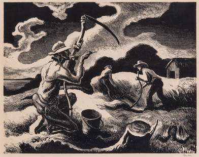 Thomas Hart Benton ISLAND HAY (FATH 68) Lithograph, framed: Thomas Hart Benton (1889-1975) ISLAND HAY (FATH 68) Lithograph, 1945, on wove paper, signed in pencil, from the edition of 250, published by Associated American Artists, New York, with good