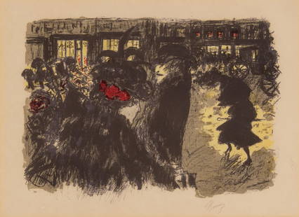 Pierre Bonnard PLACE LE SOIR (THE SQUARE AT EVENING) (BOUVET 64) Color lithograph, from Quelques: Pierre Bonnard (1867-1947) PLACE LE SOIR (THE SQUARE AT EVENING) (BOUVET 64) Color lithograph, 1899, on wove paper, signed in pencil, from Quelques aspects de la vie de Paris, printed by the