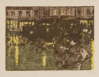 Pierre Bonnard RUE, LE SOIR, SOUS LA PLUIE (BOUVET 68) Color lithograph, from Quelques aspects de la: Pierre Bonnard (1867-1947) RUE, LE SOIR, SOUS LA PLUIE (RAINY STREET AT EVENING) (BOUVET 68) Color lithograph, 1899, on wove paper, signed and numbered no. 82 in pencil, from Quelques aspects de