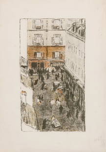 Pierre Bonnard COIN DE RUE VUE D' EN HAUT (BOUVET 70) Color lithograph, from Quelques aspects de la: Pierre Bonnard (1867-1947) COIN DE RUE VUE D' EN HAUT (STREET CORNER SEEN FROM ABOVE) (BOUVET 70) Color lithograph, 1899, on wove paper, signed with initials and numbered no. 40 in pencil, from