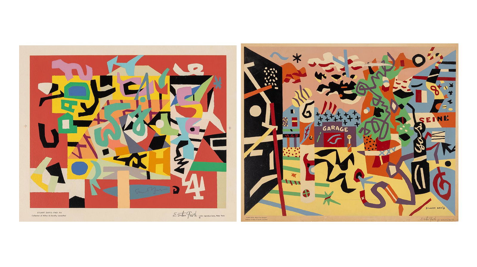 After Stuart Davis PAD NO. 4; REPORT FROM ROCKPORT Two color screenprints, unframed: After Stuart Davis (1892-1964) PAD NO. 4; REPORT FROM ROCKPORT Two color screenprints, circa 1950, from the editions of approximately 50, published by Esther Gentle, New York, with full margins, unfra