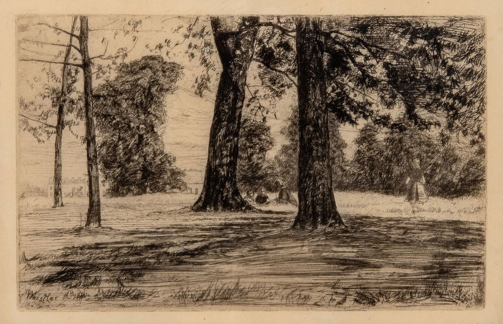 James Abbott McNeill Whistler GREENWICH PARK (KENNEDY 35; GLASGOW 41) Etching and drypoint, framed (1 of 3)