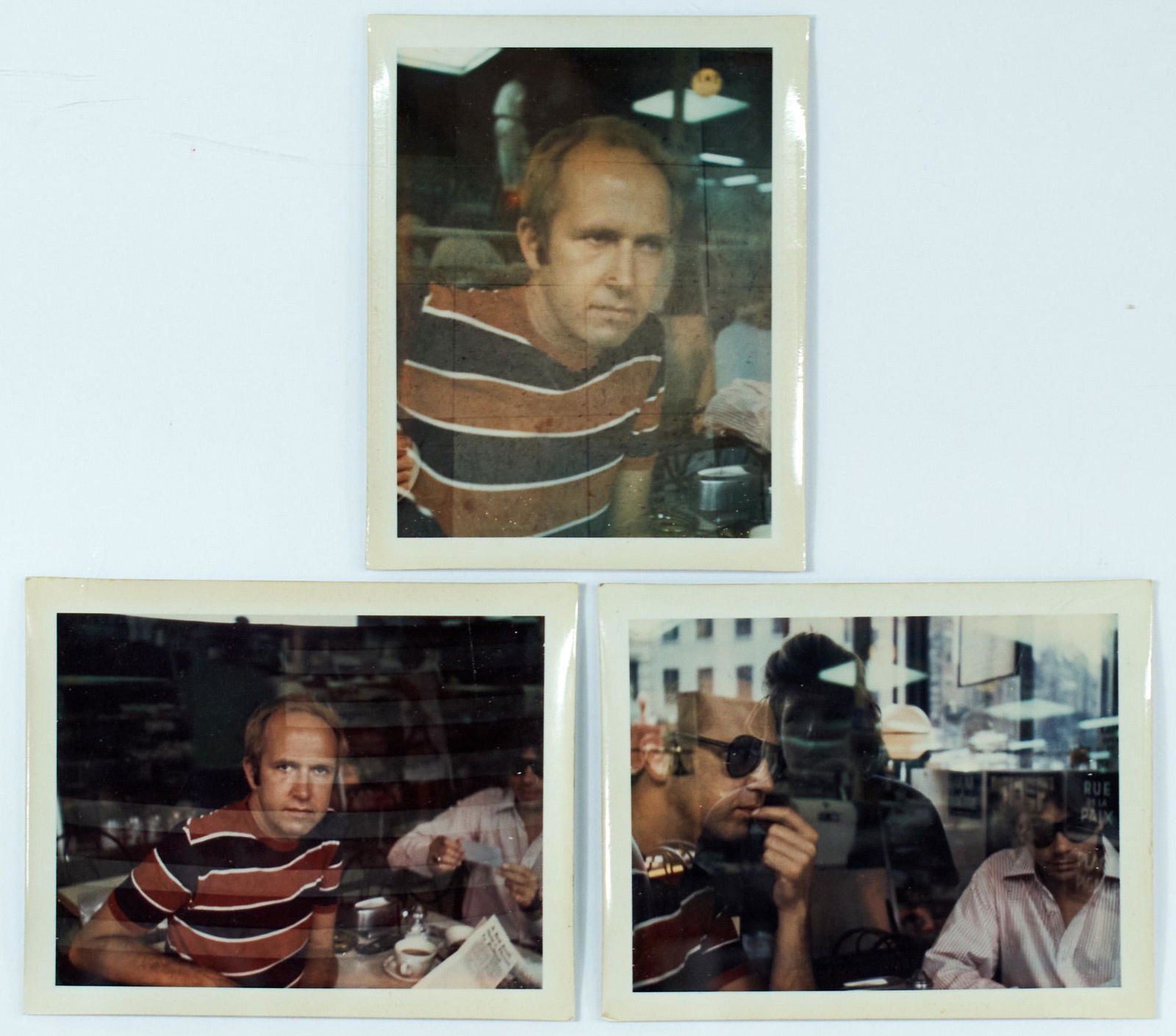 Brigid Berlin Trio of double-exposure Polaroids depicting herself, Robert Heide, and Ron Link. New: Brigid Berlin Trio of double-exposure Polaroids depicting herself, Robert Heide, and Ron Link. New York: late 1960s. Three color Polaroids by Brigid Berlin, each 3 1/2 x 4 1/4 inches (9 x 11 cm), depi