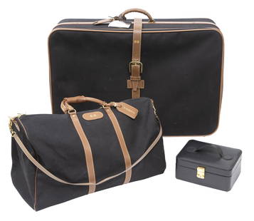 T. Anthony Soft Case Suitcase and Totebag; Together with a Smythson Travel Jewelry Case: T. Anthony Soft Case Suitcase and Totebag; Together with a Smythson Travel Jewelry Case Bags with BB initials for Brigid Berlin. Suitcase height 19 inches, width 29 inches, depth 8 1/2 inches. C