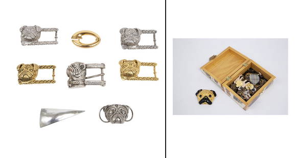 Group of Belts and Belt Buckles: Group of Belts and Belt Buckles Comprising thirteen belts and eight belt buckles; Together with a Group of Jewelry, comprising approximately eighteen dog pins, pair of cufflinks, and two pendants;