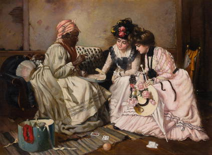 Harry Roseland: Harry Roseland American, 1865/68-1950 Reading the Cards Signed H. Roseland. (lr) Oil on canvas 12 x 16 1/8 inches C