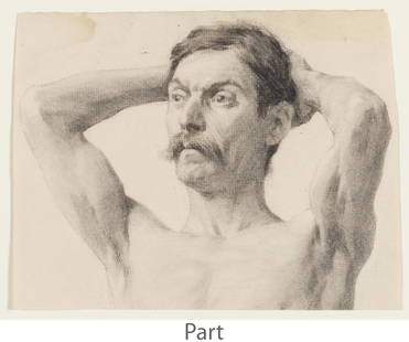 Attributed to Thomas Cowperthwait Eakins: Attributed to Thomas Cowperthwait Eakins American, 1844-1916 A Group of 12 Figure Studies (i) Man with Hand on Hip and Arm behind Back Black chalk, charcoal, and stump on paper 17 x 13 3/4 inches