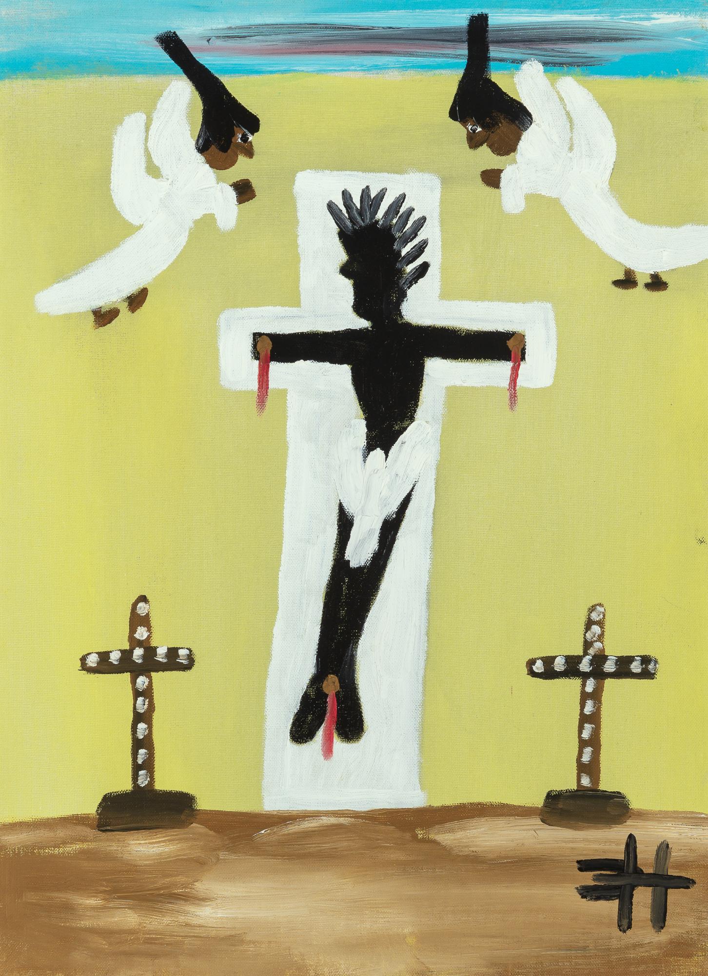 Clementine Hunter: Clementine Hunter American, 1887-1987 Crucifixion Signed with conjoined initials (lr) Oil on canvasboard 20 x 16 inches C