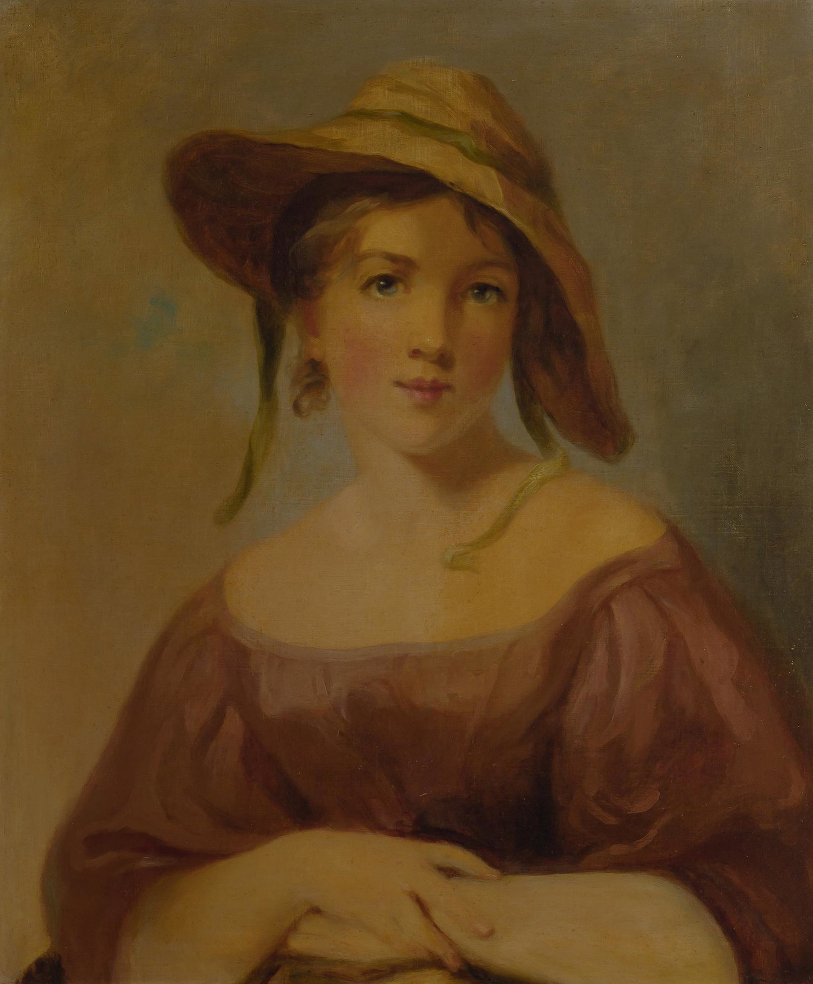 Thomas Sully: Thomas Sully American, 1783-1872 Portrait of a Young Woman in a Wide Brim Hat, (also known as Girl and Fancy Portrait of a Girl), 1867 Initialed TS, dated 1867 / September, and inscribed Copied from I