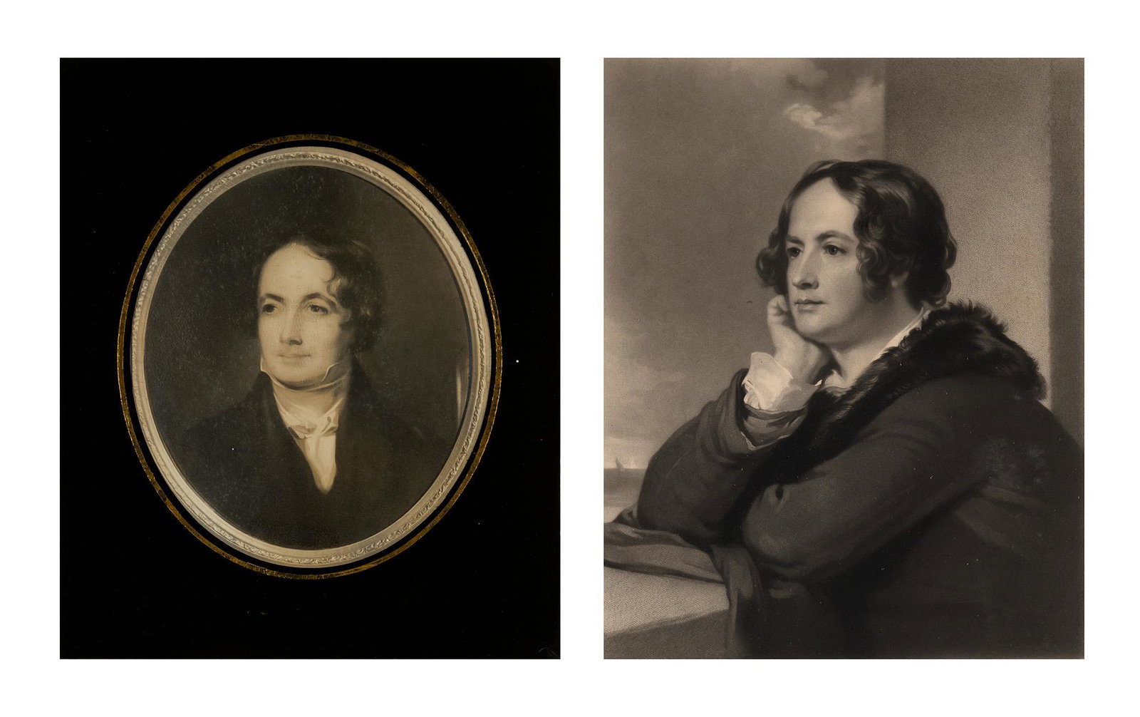 After Thomas Sully: After Thomas Sully Portrait of Nicholas Biddle Engraving by Samuel Cousins Identified in the matrix and with printed signature N Biddle. Image 11 1/2 x 9 1/4 inches. Together with another oval printed