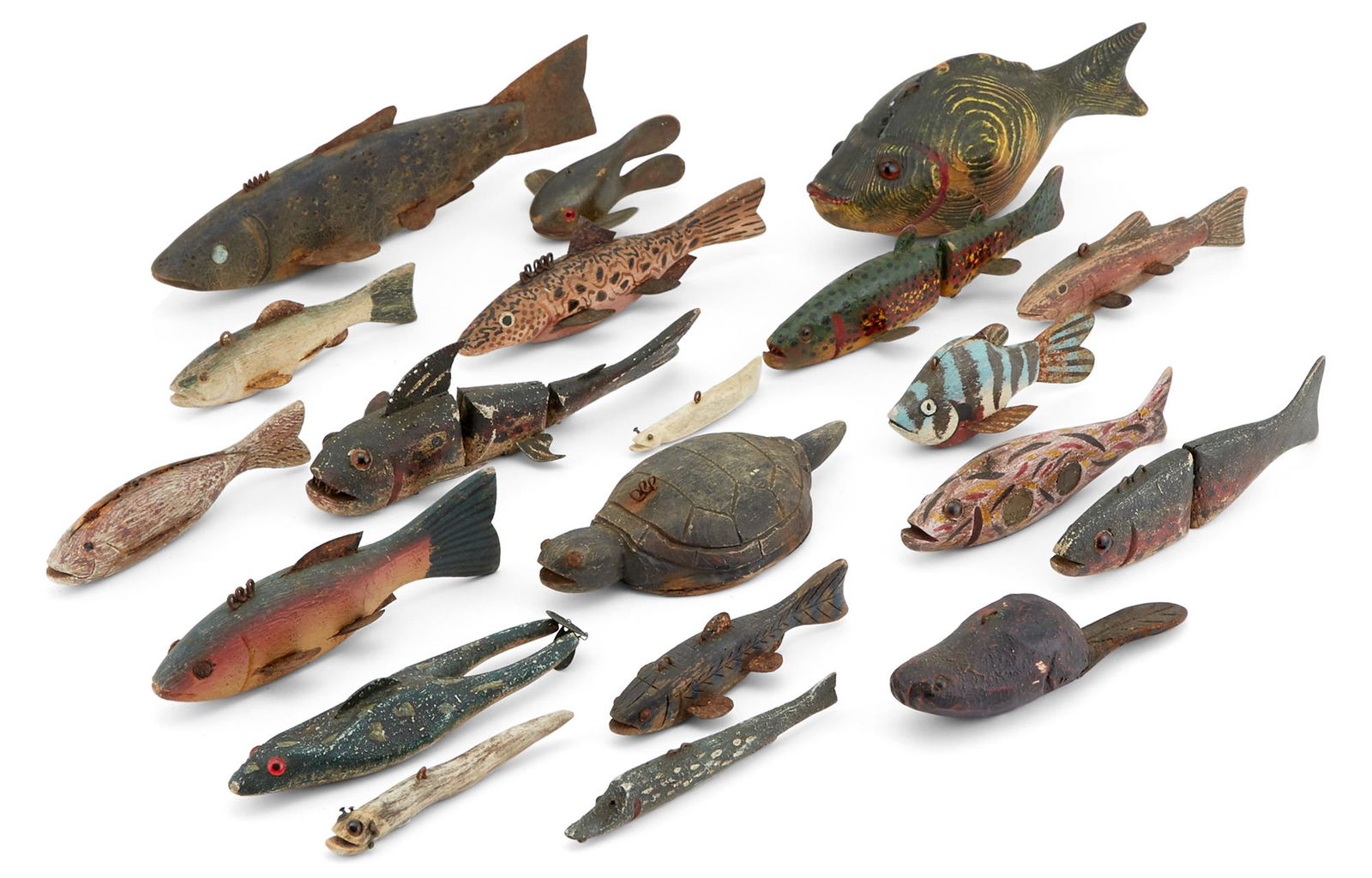 Group of Painted Wood, Metal and Horn Fish and Turtle Decoys (1 of 3)
