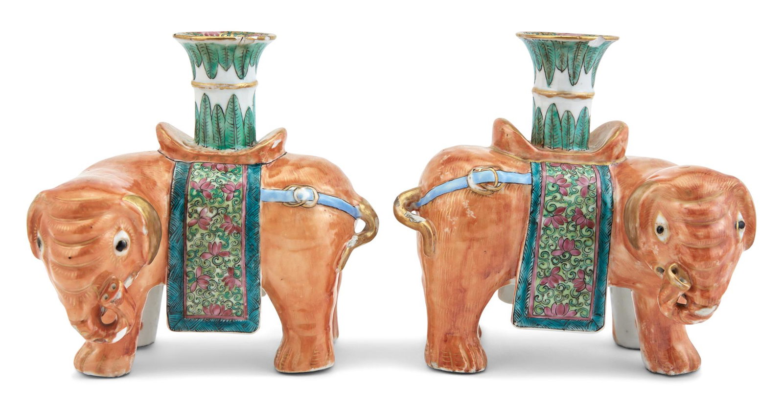 A Pair of Chinese Export Porcelain Elephant-Form Candle Holders (1 of 4)