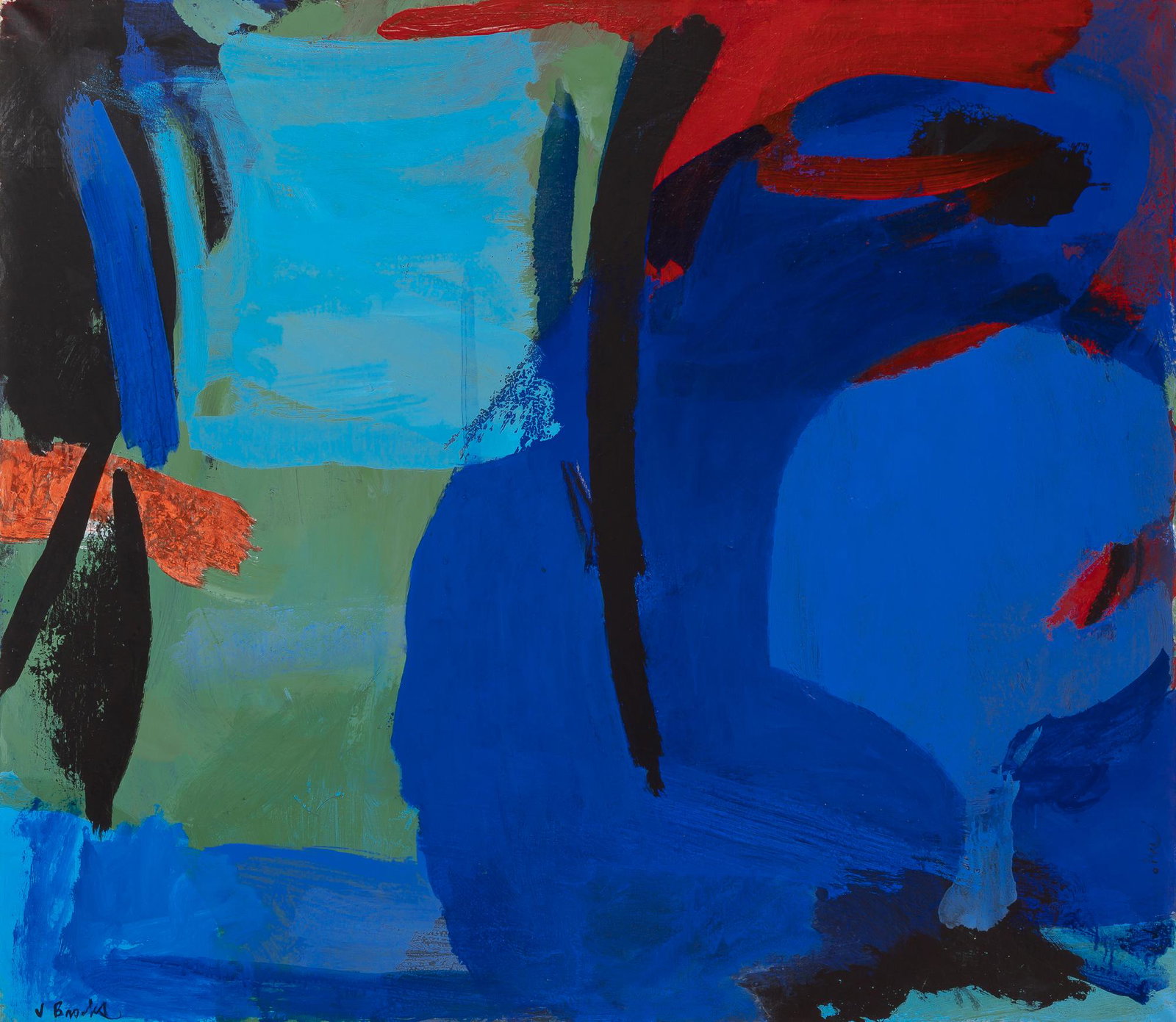 James Brooks: James Brooks American, 1906-1992 Esopus, 1965-66 Signed J. Brooks (ll), signed and dated and inscribed as titled 'ESOPUS' 1965-6/42 x 48/James Brooks on the reverse Oil on canvas 42 1/4 x 48 inches (1