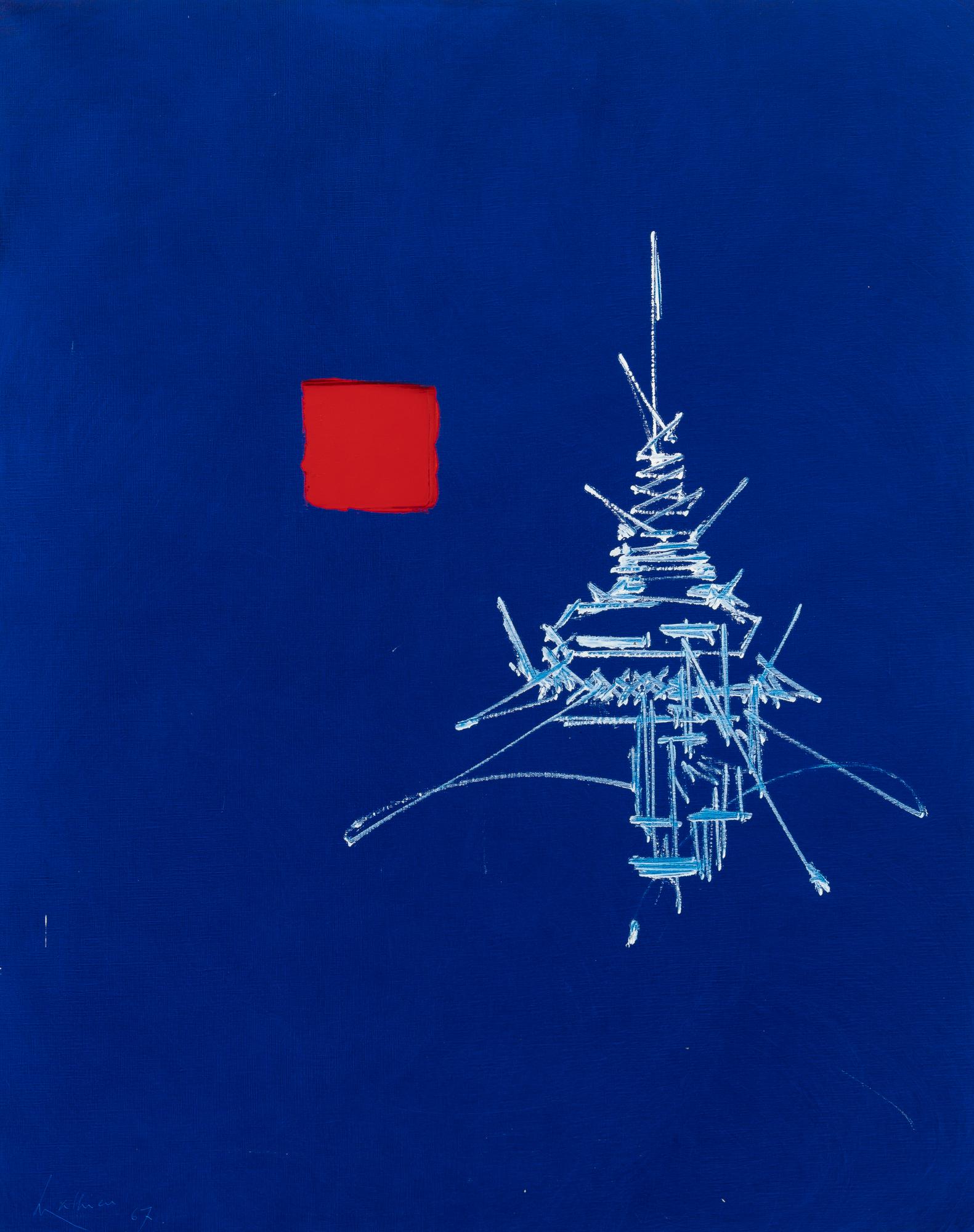 Georges Mathieu: Georges Mathieu French, 1921-2012 Air Fixe, 1967 Signed and dated Mathieu 67 (ll), inscribed as titled on the stretcher Oil on canvas 36 x 28 3/4 inches (91.4 x 73 cm) Provenance: Dominion Gallery, Mo