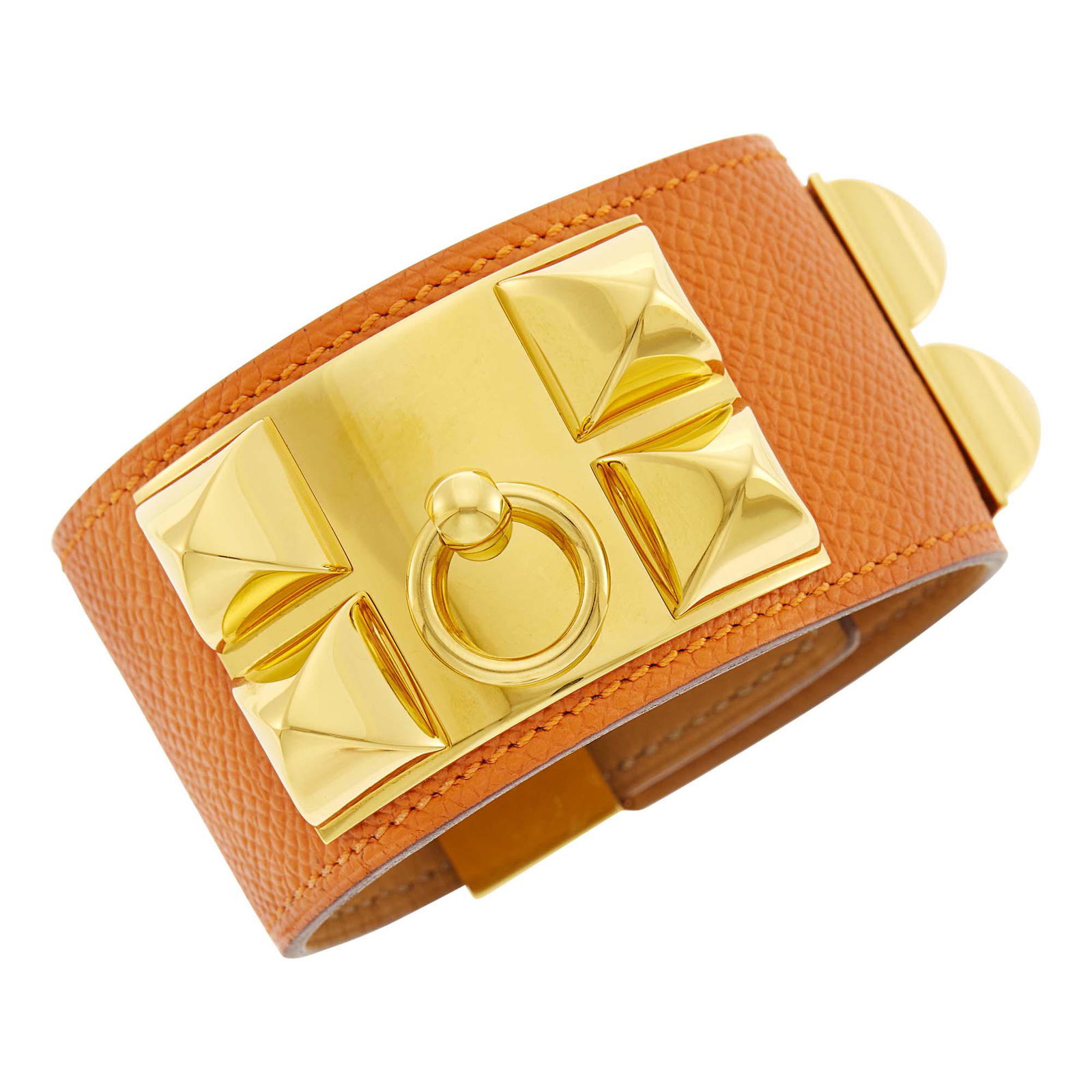 Hermès Paris Leather and Gold-Tone Metal 'Collier de Chien' Cuff Bracelet (1 of 1)