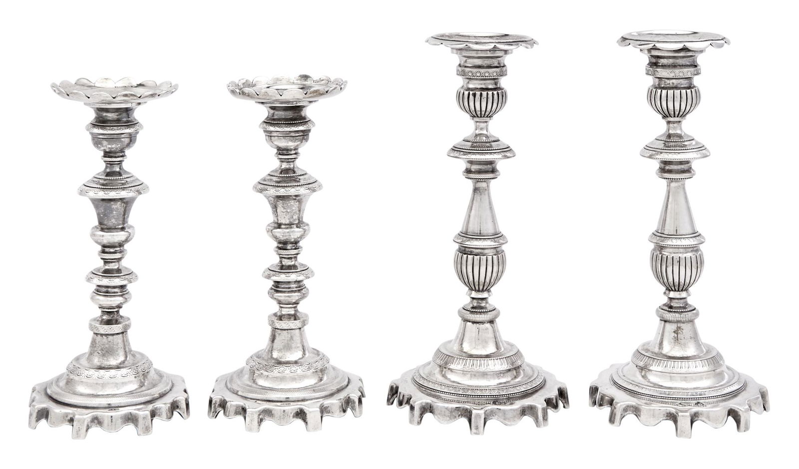 Pair of Portuguese Silver Candlesticks and a Pair of Brazilian Silver Candlesticks (1 of 3)