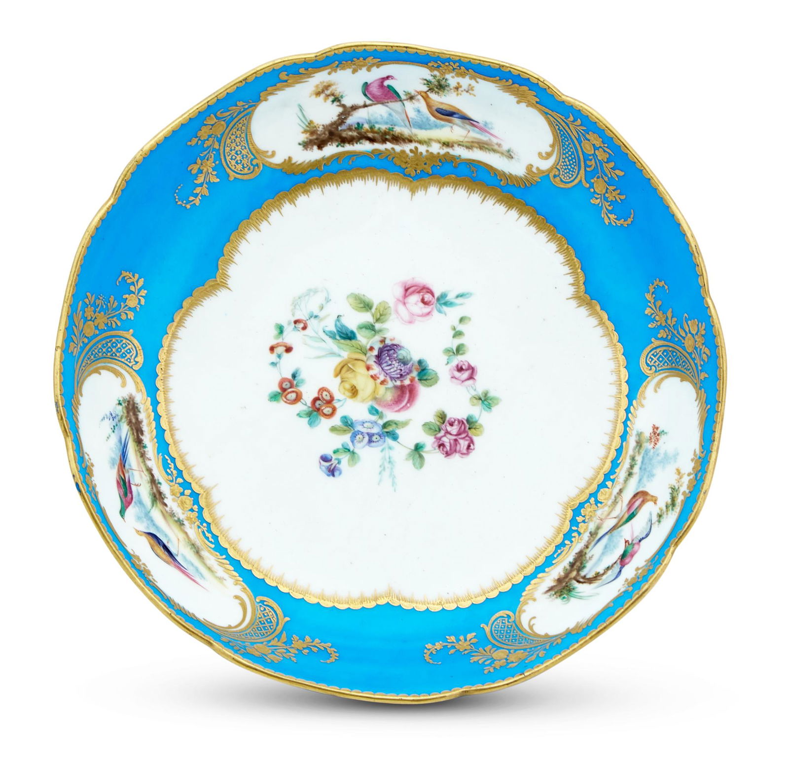Sèvres Porcelain (Later-Decorated) Turquoise-Ground Circular Dessert Dish (Compotier Rond) (1 of 3)