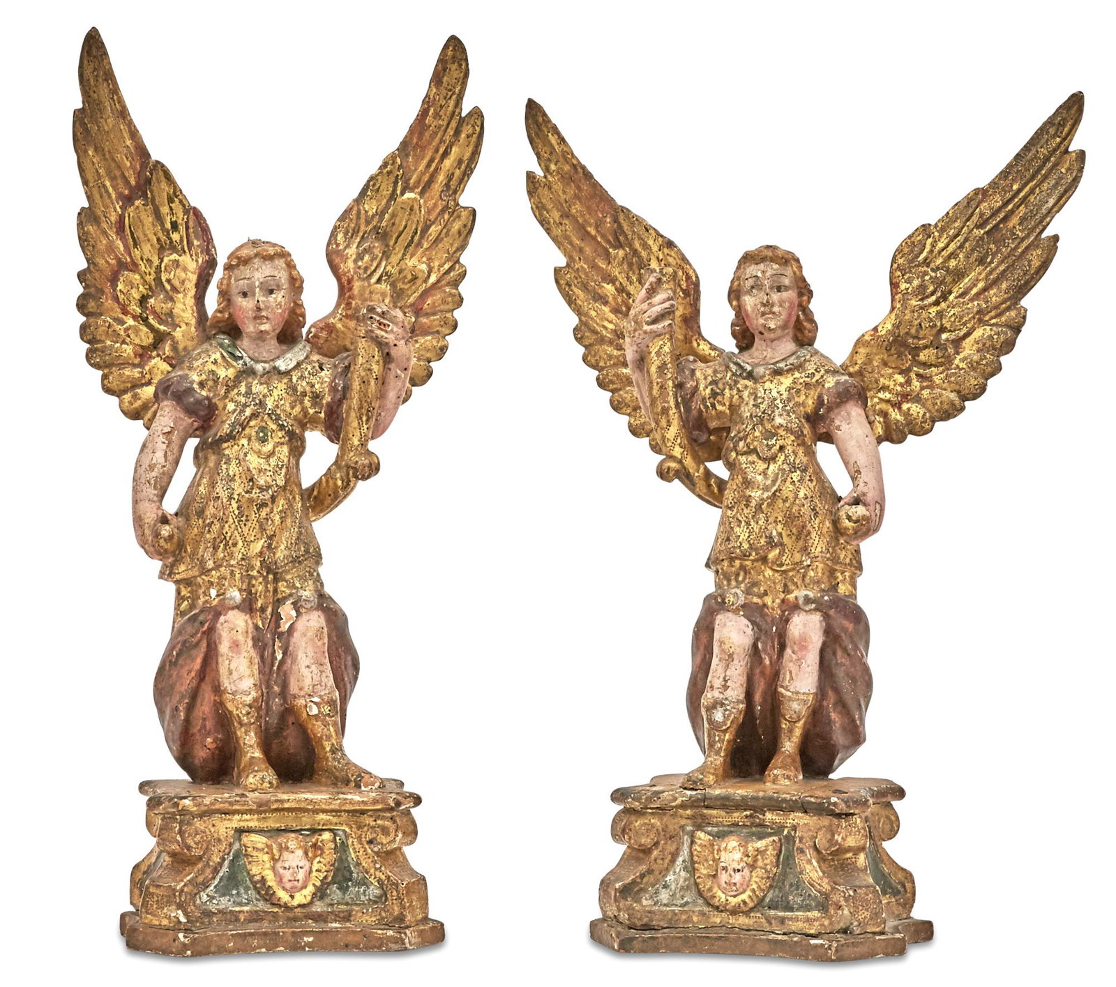 Pair of Continental Painted and Parcel-Gilt Figures of Archangels (1 of 4)