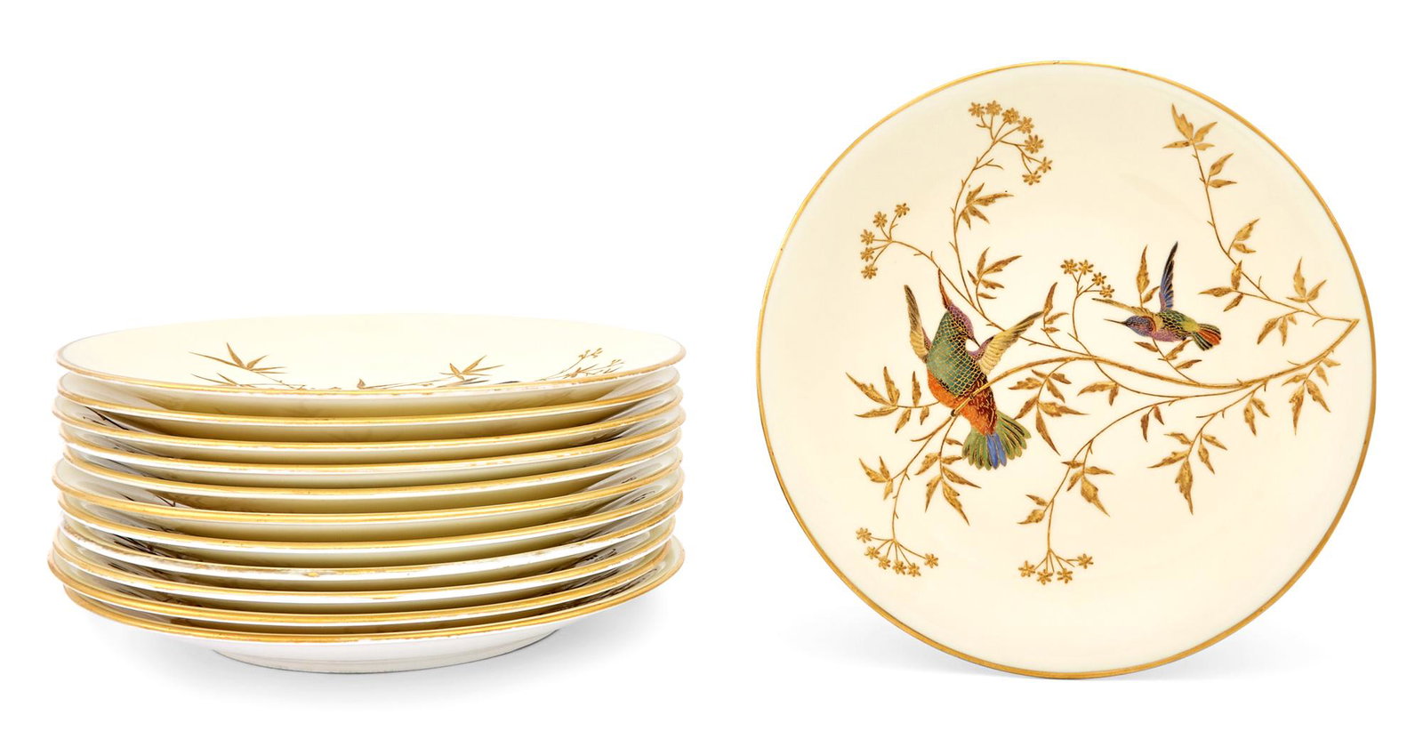 Set of Twelve Royal Worcester Porcelain Aesthetic Movement Dessert Plates (1 of 5)