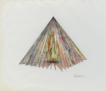 Agnes Denes Hungarian/American, b. 1931 Pyramid, 1987: Agnes Denes Hungarian/American, b. 1931 Pyramid, 1987 Signed and dated Denes '87 (lr) Watercolor and metallic ink on vellum 17 x 22 inches (43.2 x 55.9 cm) C