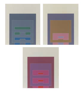 Robyn Denny UNTITLED Three color screenprints, from the Waddington Suite, two framed: Robyn Denny (1930-2014) UNTITLED Three color screenprints, 1968-69, on wove paper, signed and numbered 65/75 in pencil, from the Waddington Suite, printed by Kelpra Studio, London, and with their inks