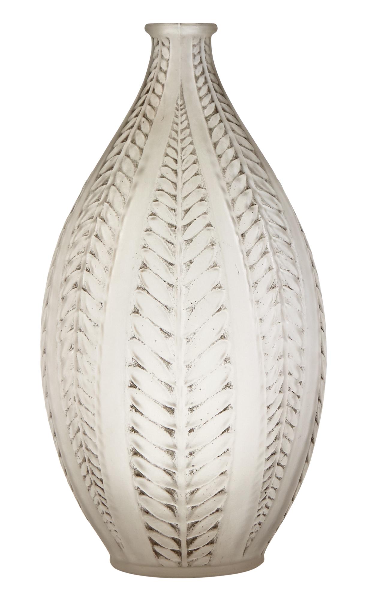 R. Lalique Molded Glass Acacia Vase Marcilhac no. 949, circa 1921-47 Of ovoid form, with a small (1 of 4)