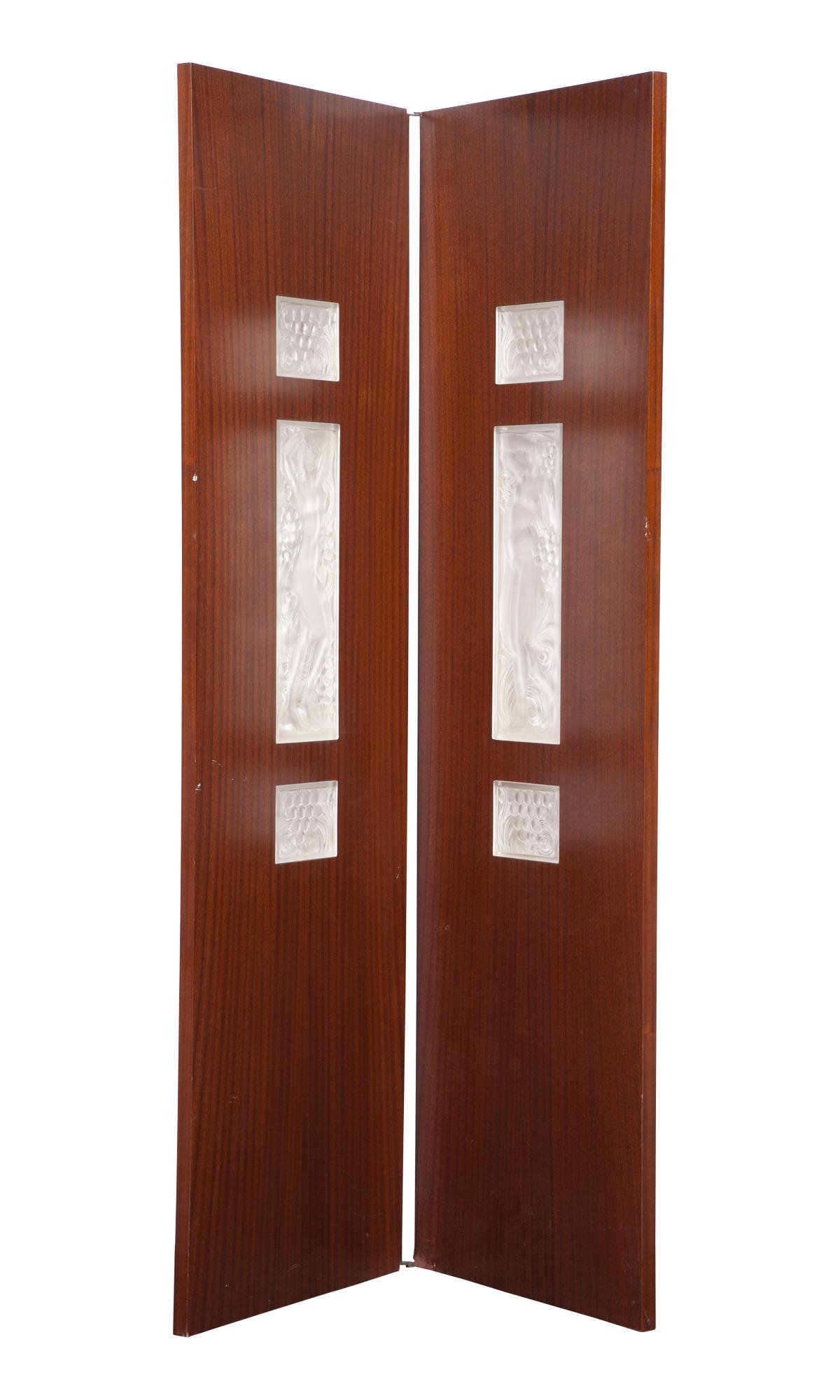 Six Lalique Molded Glass Plaques Mounted as a Two-Panel Screen (1 of 5)