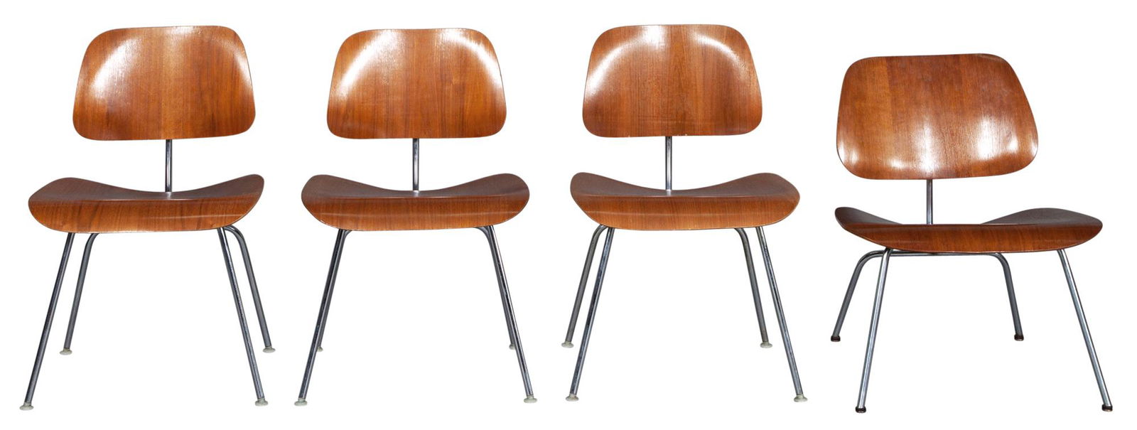 Three Charles and Ray Eames Molded Plywood and Metal DCM Chairs and an LCM Chair Height of DCM (1 of 5)