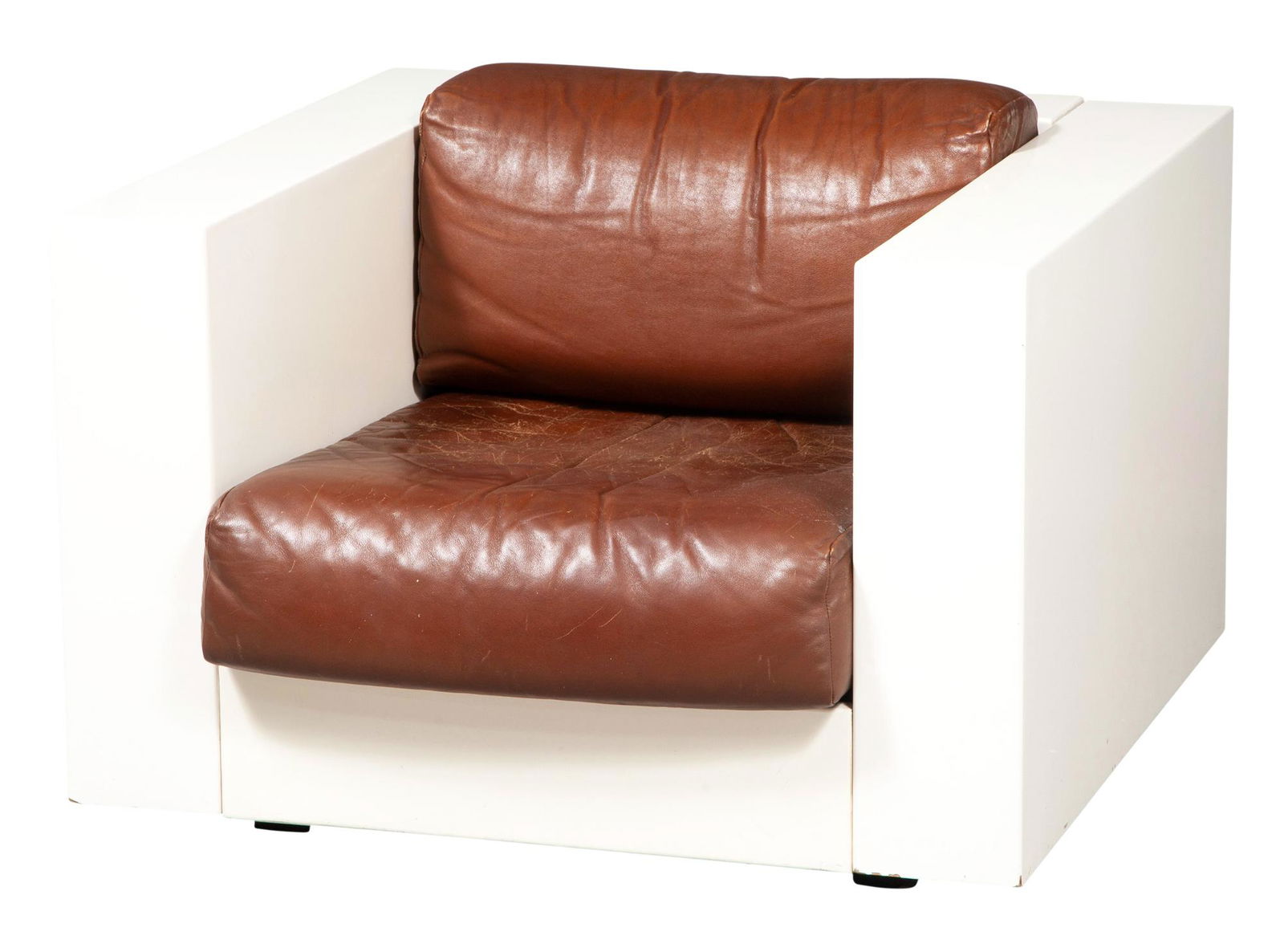 Massimo & Lella Vignelli Lacquered Wood and Leather Upholstered Saratoga Cube Chair (1 of 8)