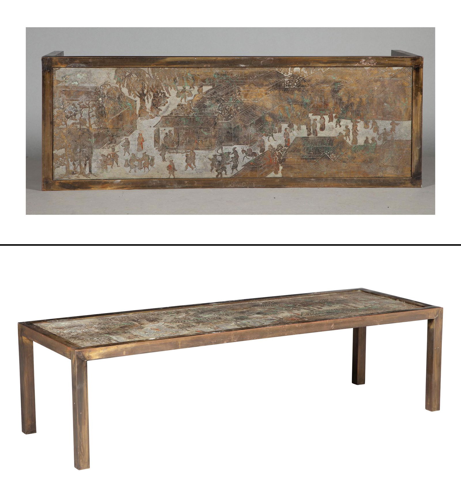 Philip and Kelvin LaVerne Acid-Etched, Enameled and Patinated Bronze Spring Festival Low Table (1 of 10)