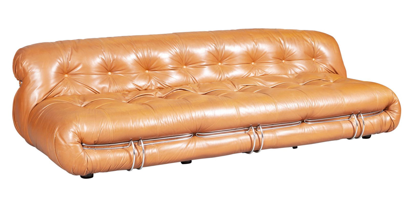 Afra and Tobia Scarpa Leather and Chromed Metal Soriana Sofa (1 of 6)
