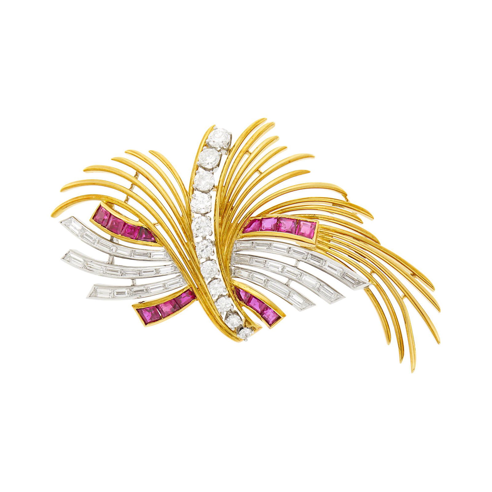 Raymond Yard Gold, Platinum, Diamond and Ruby Spray Clip-Brooch (1 of 2)