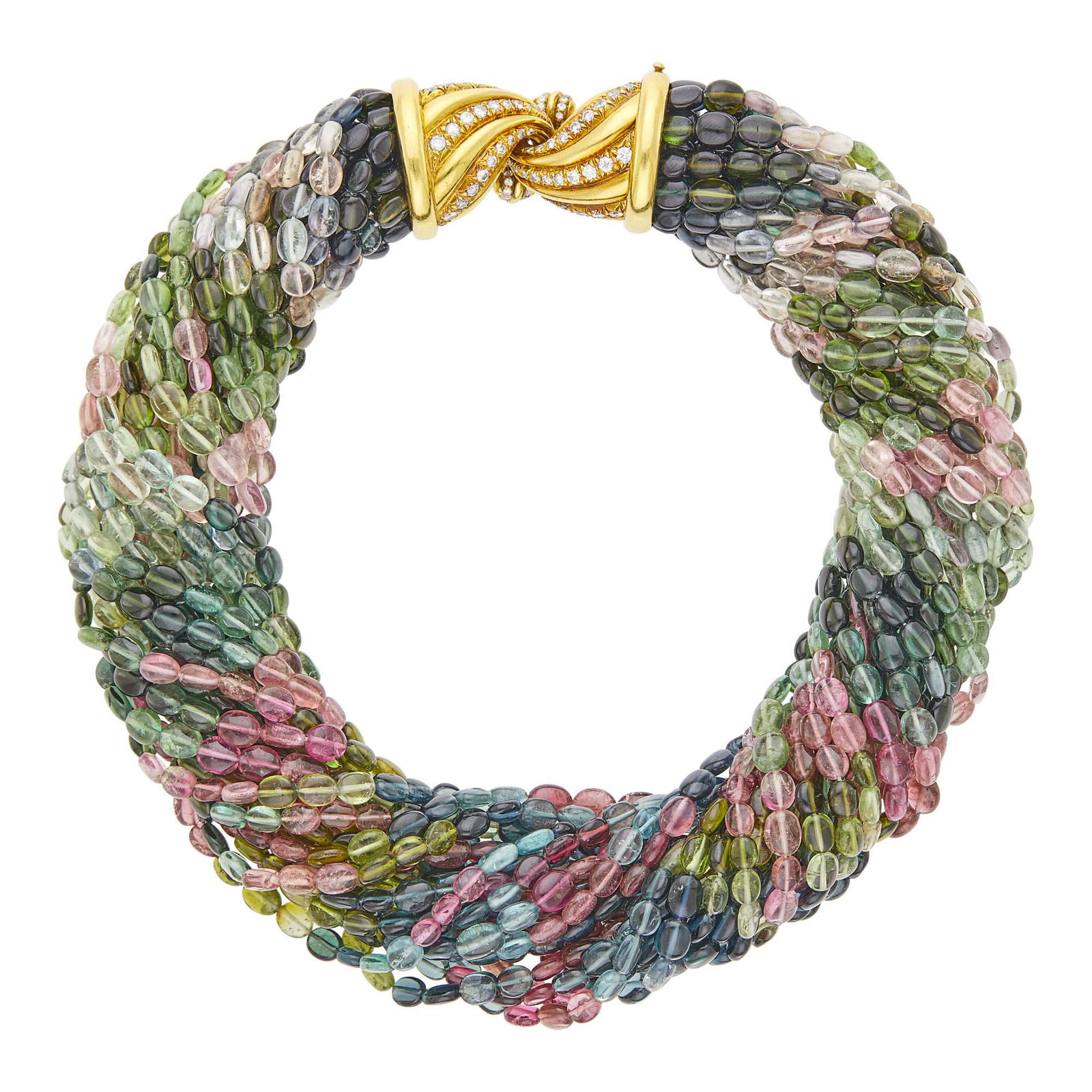 Asprey Multistrand Multicolored Tourmaline Bead, Gold and Diamond Torsade Necklace (1 of 3)
