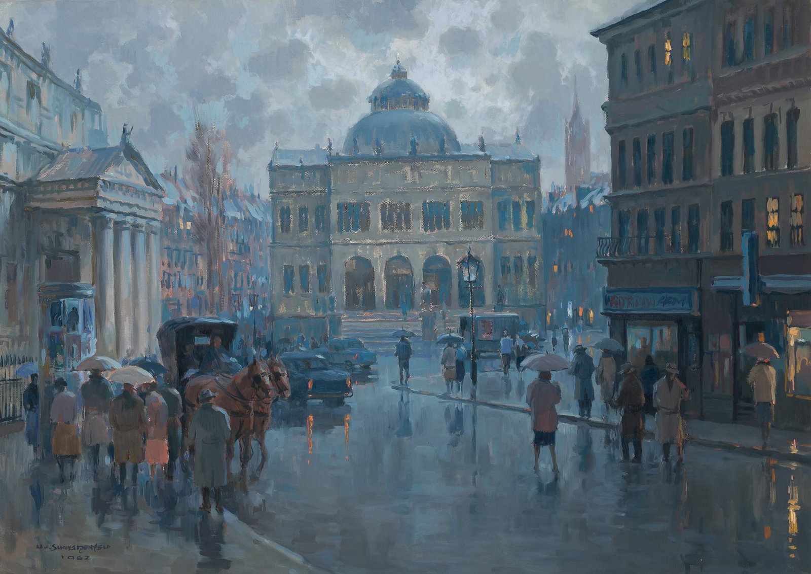Heinrich von Schwarzenfeld German, 20th Century City in the Rain, Twilight, 1962 (1 of 4)