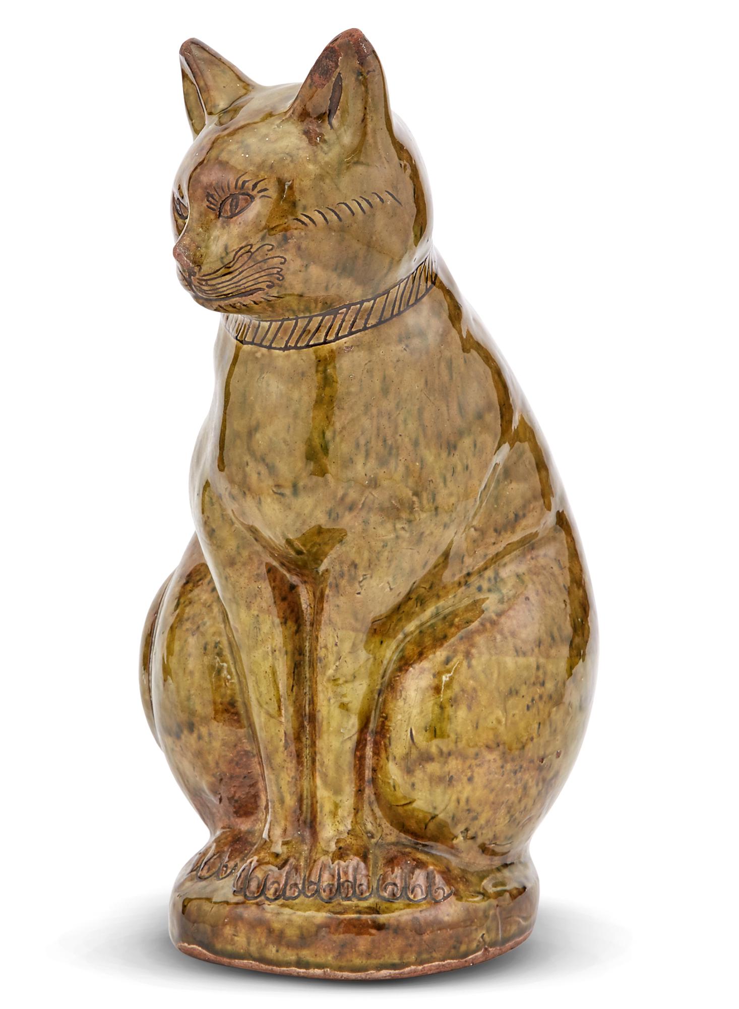 Ewenny Pottery Glazed Earthenware Figure of a Seated Cat (1 of 5)