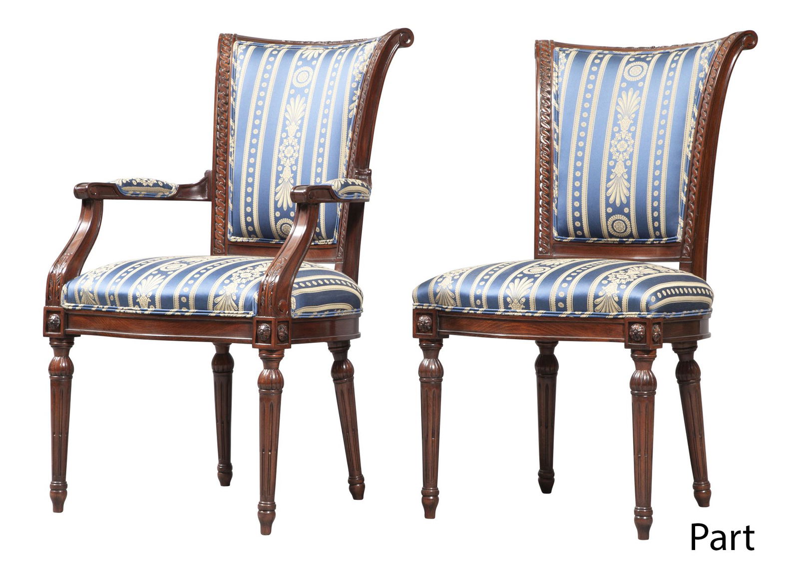 Set of Eight Empire Style Upholstered Stained Wood Dining Chairs (1 of 5)