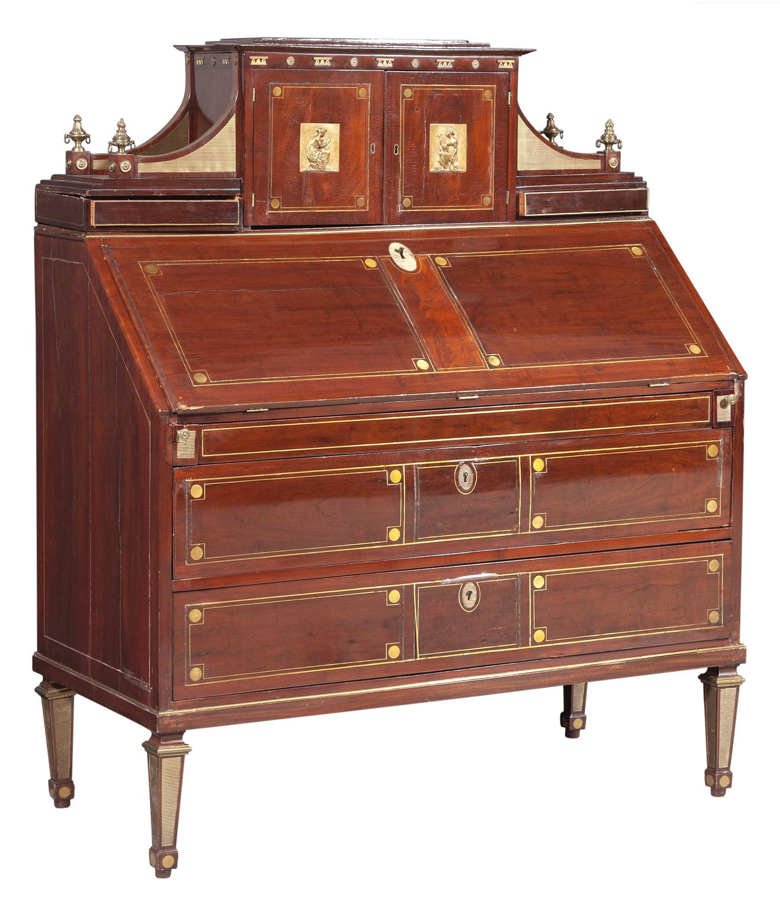 Russian Neoclassical Gilt Bronze Mounted Brass Inlaid Mahogany Slant Front Desk (1 of 5)