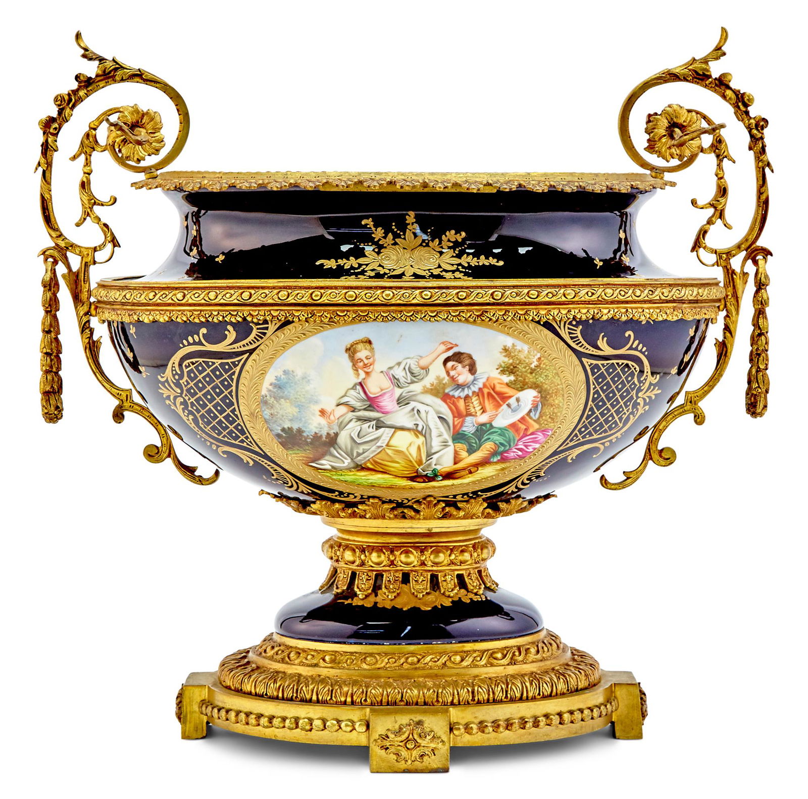 Sèvres Style Gilt Metal Mounted Cobalt Ground Porcelain Urn (1 of 5)