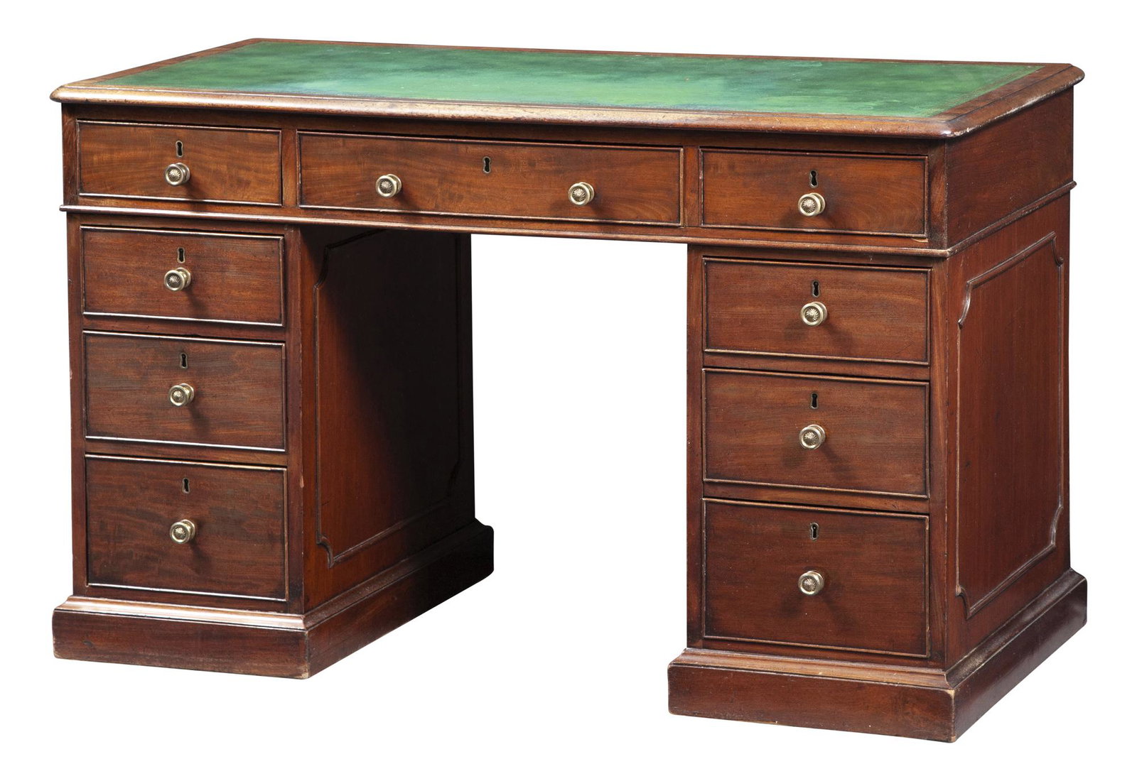 George IV Mahogany Pedestal Desk: George IV Mahogany Pedestal Desk First quarter 19th century Height 30 1/2 inches, width 48 inches, depth 24 1/2 inches. C